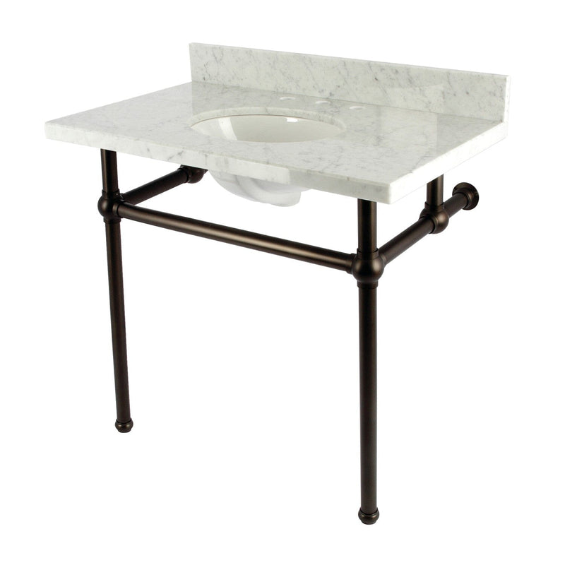 Templeton 36-Inch Carrara Marble Console Sink with Brass Legs (8-Inch, 3-Hole)