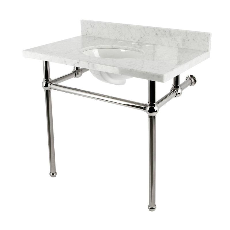 Templeton 36-Inch Carrara Marble Console Sink with Brass Legs (8-Inch, 3-Hole)