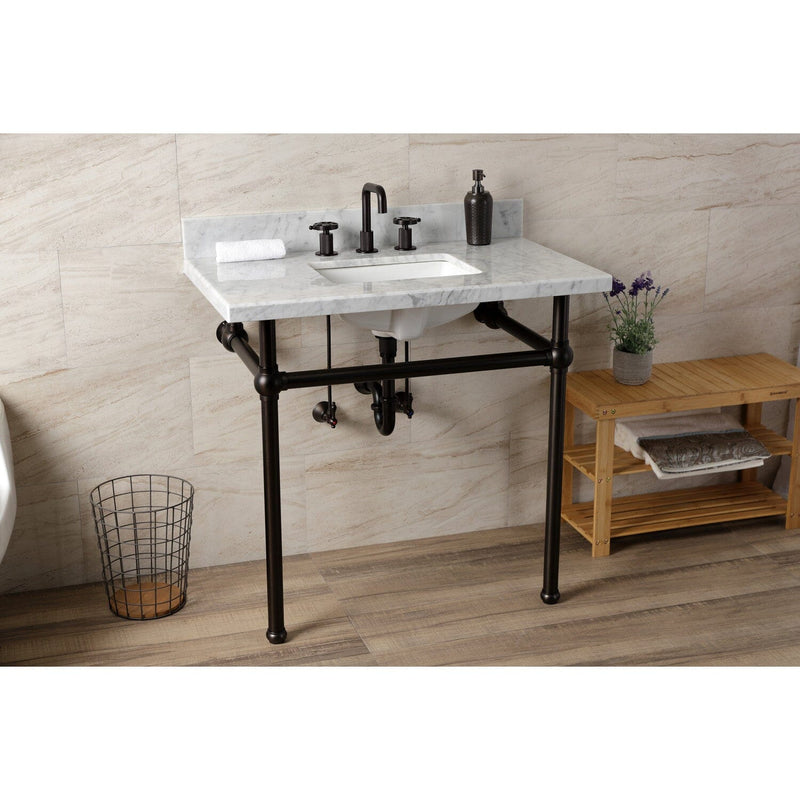 Templeton 36-Inch Carrara Marble Console Sink with Brass Legs (8-Inch, 3-Hole)