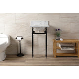 Edwardian 19-Inch Carrara Marble Console Sink with Brass Legs (4-Inch, 3-Hole)