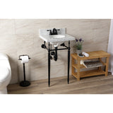 Edwardian 19-Inch Carrara Marble Console Sink with Brass Legs (4-Inch, 3-Hole)