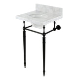 Edwardian 19-Inch Carrara Marble Console Sink with Brass Legs (4-Inch, 3-Hole)