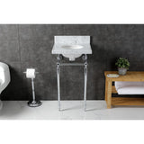 Edwardian 19-Inch Carrara Marble Console Sink with Brass Legs (4-Inch, 3-Hole)