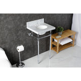 Edwardian 19-Inch Carrara Marble Console Sink with Brass Legs (4-Inch, 3-Hole)