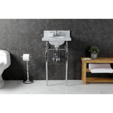 Edwardian 19-Inch Carrara Marble Console Sink with Brass Legs (4-Inch, 3-Hole)
