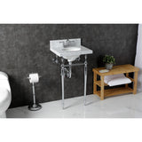 Edwardian 19-Inch Carrara Marble Console Sink with Brass Legs (4-Inch, 3-Hole)