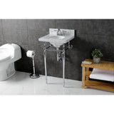 Edwardian 19-Inch Carrara Marble Console Sink with Brass Legs (4-Inch, 3-Hole)