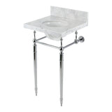 Edwardian 19-Inch Carrara Marble Console Sink with Brass Legs (4-Inch, 3-Hole)