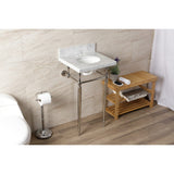 Edwardian 19-Inch Carrara Marble Console Sink with Brass Legs (4-Inch, 3-Hole)