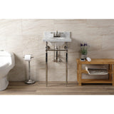 Edwardian 19-Inch Carrara Marble Console Sink with Brass Legs (4-Inch, 3-Hole)