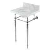 Edwardian 19-Inch Carrara Marble Console Sink with Brass Legs (4-Inch, 3-Hole)