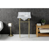 Edwardian 19-Inch Carrara Marble Console Sink with Brass Legs (4-Inch, 3-Hole)