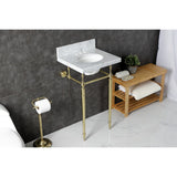 Edwardian 19-Inch Carrara Marble Console Sink with Brass Legs (4-Inch, 3-Hole)