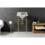 Edwardian 19-Inch Carrara Marble Console Sink with Brass Legs (4-Inch, 3-Hole)