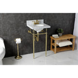 Edwardian 19-Inch Carrara Marble Console Sink with Brass Legs (4-Inch, 3-Hole)