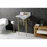 Edwardian 19-Inch Carrara Marble Console Sink with Brass Legs (4-Inch, 3-Hole)