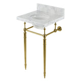 Edwardian 19-Inch Carrara Marble Console Sink with Brass Legs (4-Inch, 3-Hole)