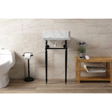 Edwardian 19-Inch Carrara Marble Console Sink with Brass Legs (4-Inch, 3-Hole)