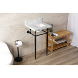 Edwardian 19-Inch Carrara Marble Console Sink with Brass Legs (4-Inch, 3-Hole)
