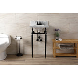 Edwardian 19-Inch Carrara Marble Console Sink with Brass Legs (4-Inch, 3-Hole)