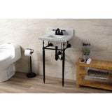 Edwardian 19-Inch Carrara Marble Console Sink with Brass Legs (4-Inch, 3-Hole)