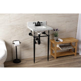 Edwardian 19-Inch Carrara Marble Console Sink with Brass Legs (4-Inch, 3-Hole)