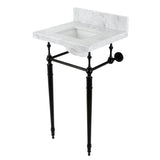 Edwardian 19-Inch Carrara Marble Console Sink with Brass Legs (4-Inch, 3-Hole)