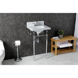 Edwardian 19-Inch Carrara Marble Console Sink with Brass Legs (4-Inch, 3-Hole)