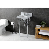 Edwardian 19-Inch Carrara Marble Console Sink with Brass Legs (4-Inch, 3-Hole)