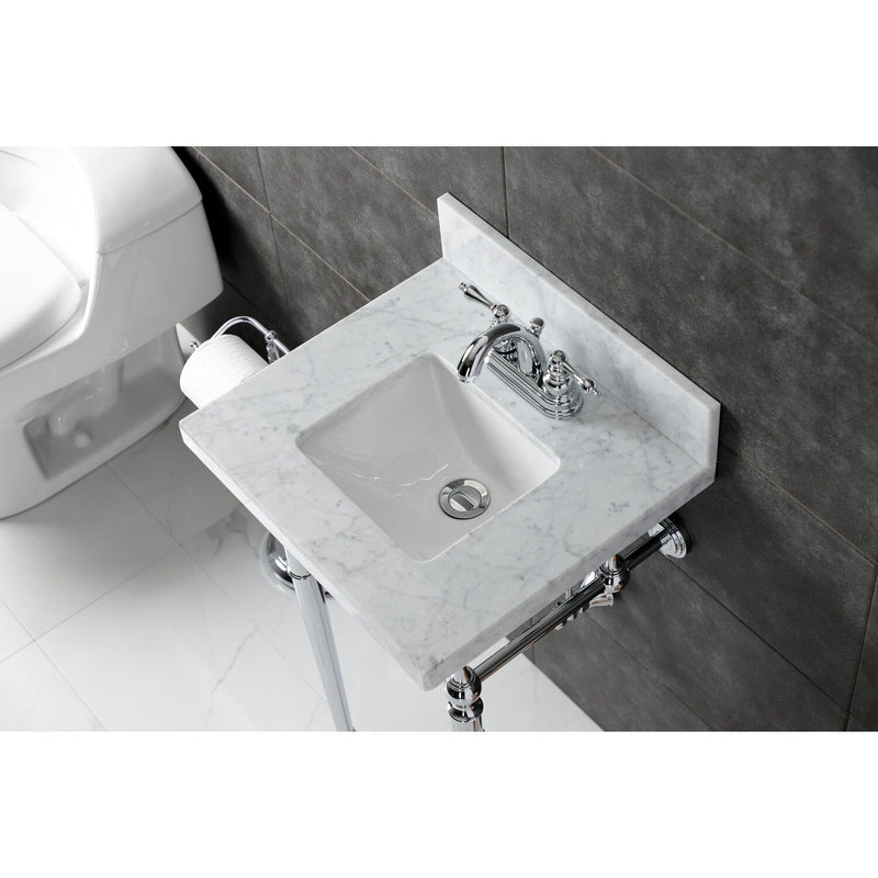 Edwardian 19-Inch Carrara Marble Console Sink with Brass Legs (4-Inch, 3-Hole)