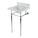Edwardian 19-Inch Carrara Marble Console Sink with Brass Legs (4-Inch, 3-Hole)