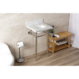 Edwardian 19-Inch Carrara Marble Console Sink with Brass Legs (4-Inch, 3-Hole)