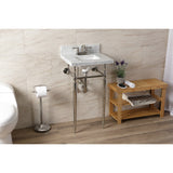Edwardian 19-Inch Carrara Marble Console Sink with Brass Legs (4-Inch, 3-Hole)