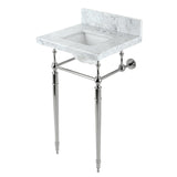 Edwardian 19-Inch Carrara Marble Console Sink with Brass Legs (4-Inch, 3-Hole)