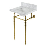 Edwardian 19-Inch Carrara Marble Console Sink with Brass Legs (4-Inch, 3-Hole)