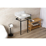 Edwardian 19-Inch Carrara Marble Console Sink with Brass Legs (8-Inch, 3-Hole)
