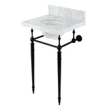 Edwardian 19-Inch Carrara Marble Console Sink with Brass Legs (8-Inch, 3-Hole)