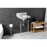 Edwardian 19-Inch Carrara Marble Console Sink with Brass Legs (8-Inch, 3-Hole)