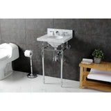 Edwardian 19-Inch Carrara Marble Console Sink with Brass Legs (8-Inch, 3-Hole)