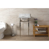 Edwardian 19-Inch Carrara Marble Console Sink with Brass Legs (8-Inch, 3-Hole)