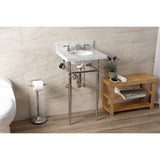 Edwardian 19-Inch Carrara Marble Console Sink with Brass Legs (8-Inch, 3-Hole)