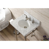 Edwardian 19-Inch Carrara Marble Console Sink with Brass Legs (8-Inch, 3-Hole)