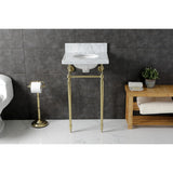Edwardian 19-Inch Carrara Marble Console Sink with Brass Legs (8-Inch, 3-Hole)