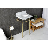 Edwardian 19-Inch Carrara Marble Console Sink with Brass Legs (8-Inch, 3-Hole)