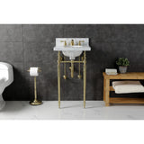 Edwardian 19-Inch Carrara Marble Console Sink with Brass Legs (8-Inch, 3-Hole)