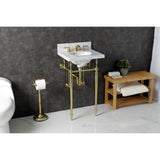 Edwardian 19-Inch Carrara Marble Console Sink with Brass Legs (8-Inch, 3-Hole)