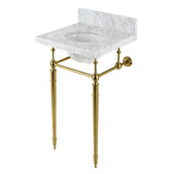 Edwardian 19-Inch Carrara Marble Console Sink with Brass Legs (8-Inch, 3-Hole)