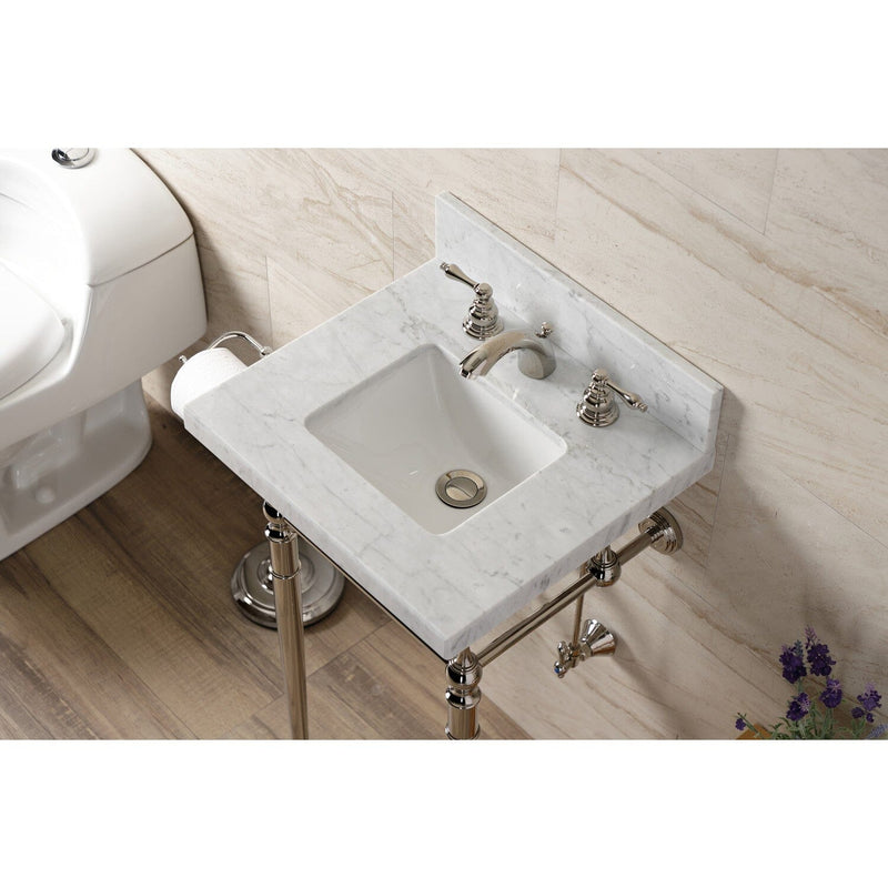 Edwardian 19-Inch Carrara Marble Console Sink with Brass Legs (8-Inch, 3-Hole)