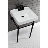 Edwardian 20-Inch Porcelain Console Sink with Brass Legs (4-Inch, 3-Hole)