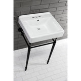 Edwardian 20-Inch Porcelain Console Sink with Brass Legs (4-Inch, 3-Hole)